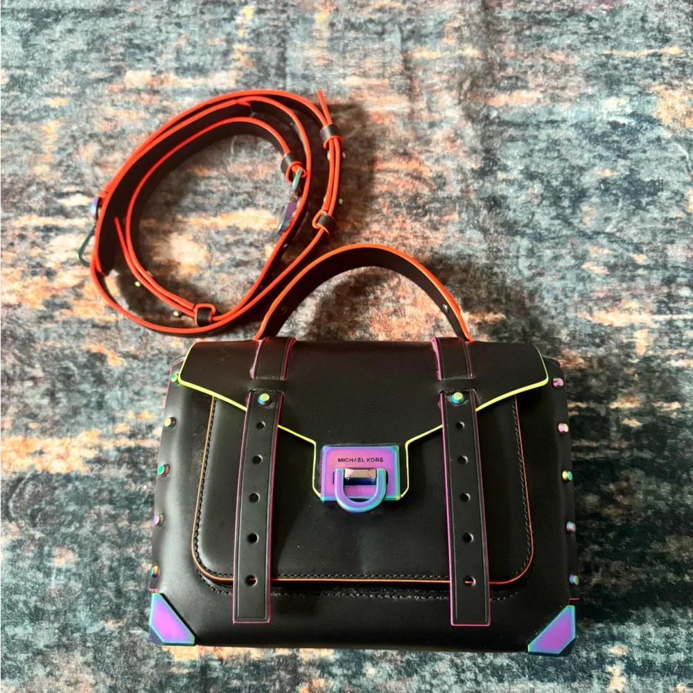 Michael Kors Manhattan Medium Contrast-Trim Leather Satchel NWT - Picture 2 of 5